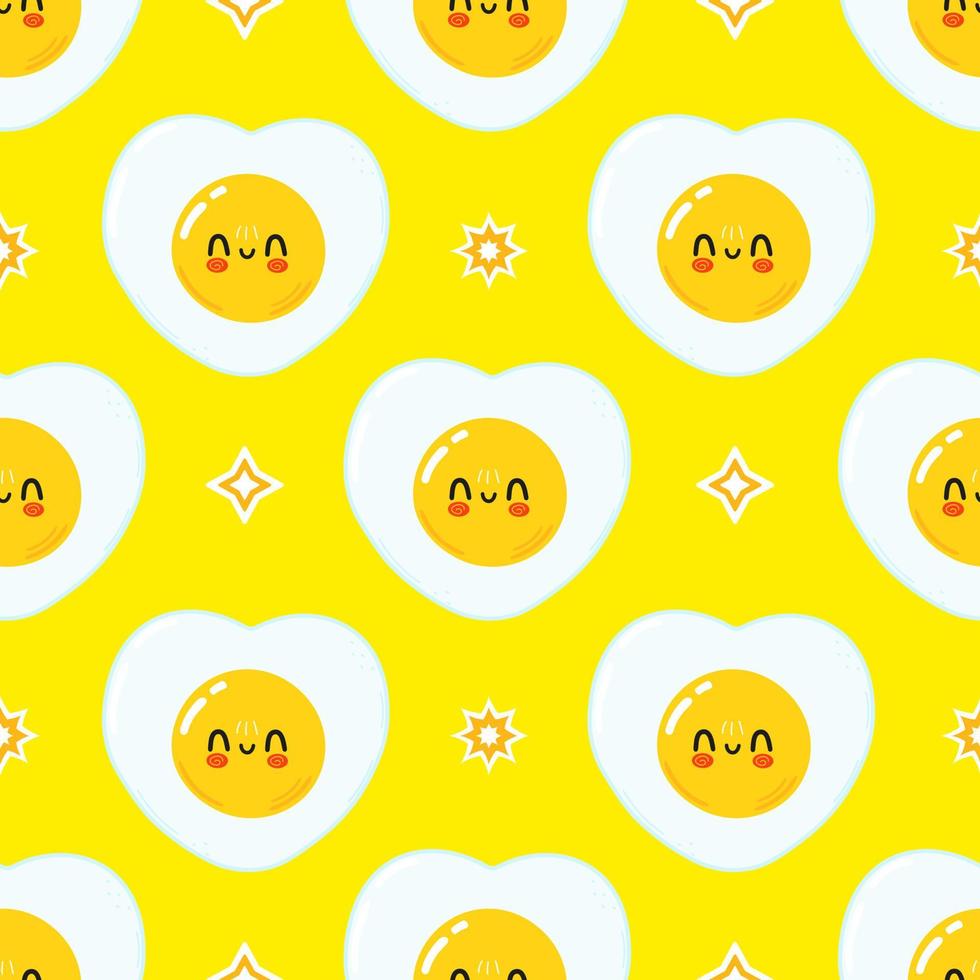 Cute funny fried egg pattern character. Vector hand drawn cartoon kawaii character illustration icon. Isolated on white background. Fried egg character concept