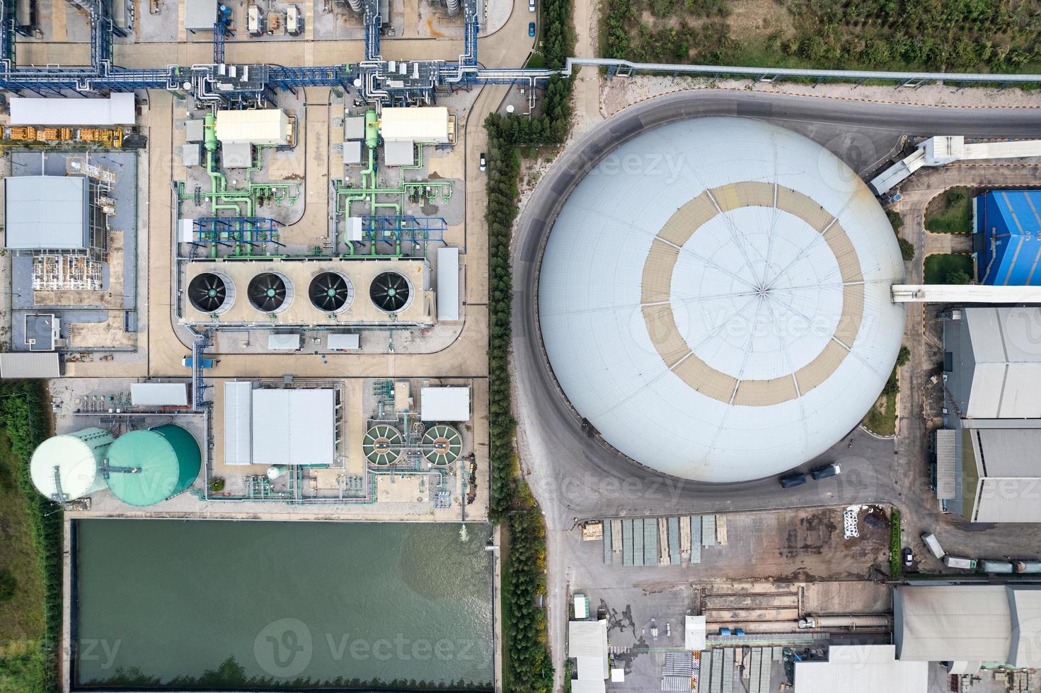 Aerial view of building infrastucture of industry power plant, smart chamical, gas and oil refinery pipeline warehouse photo