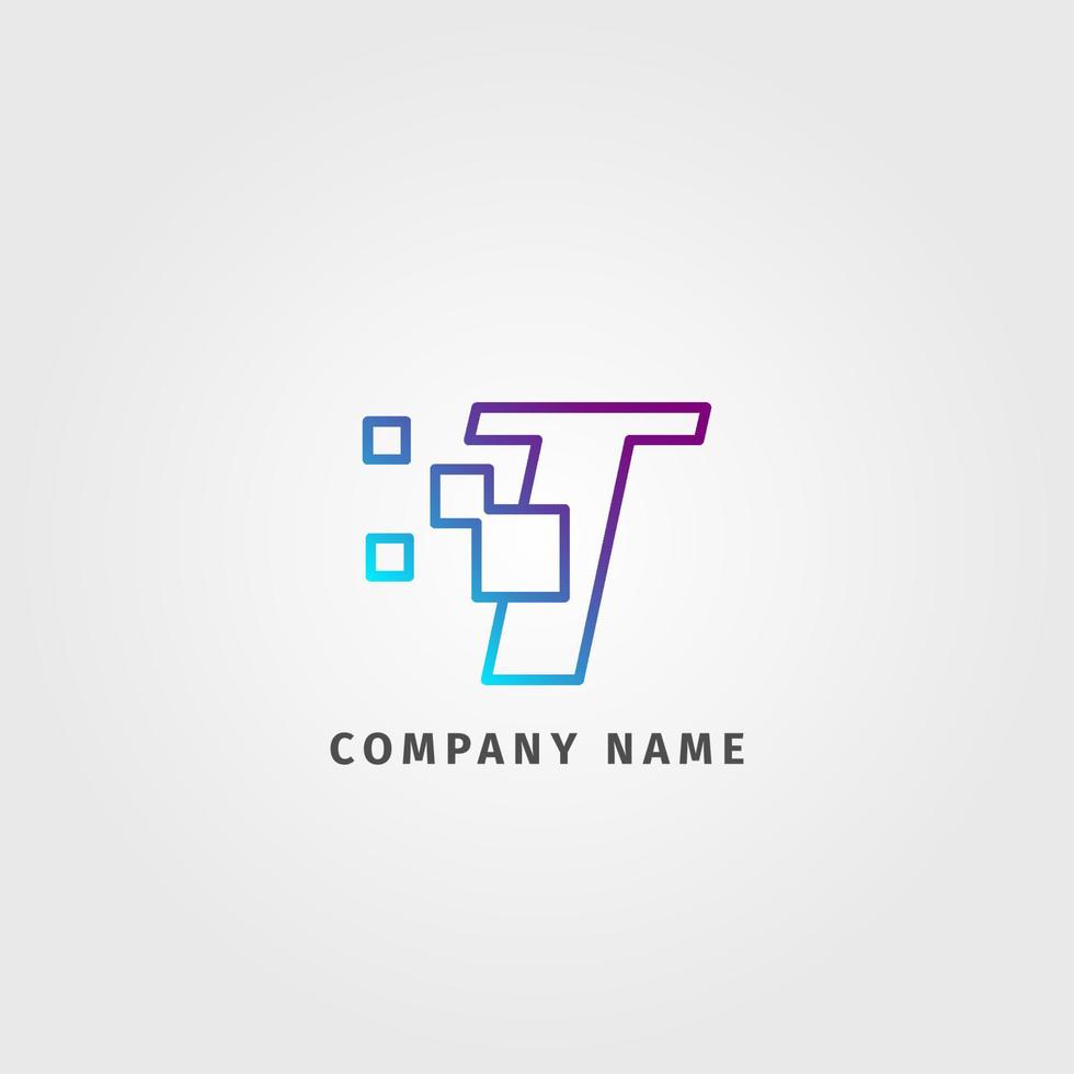 trendy logotype letter T pixel decoration for digital services company vector