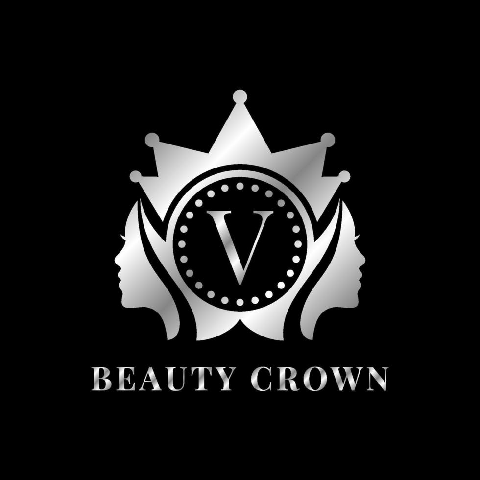 ladies face with crown letter V vector