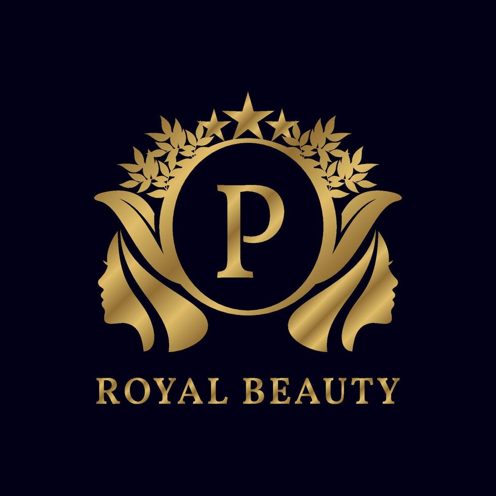 letter P with ladies face luxurious alphabet for bridal, wedding, beauty care logo, personal branding image, make up artist, or any other royal brand and company vector