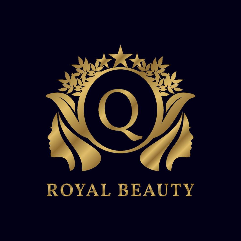 letter Q with ladies face luxurious alphabet for bridal, wedding, beauty care logo, personal branding image, make up artist, or any other royal brand and company vector