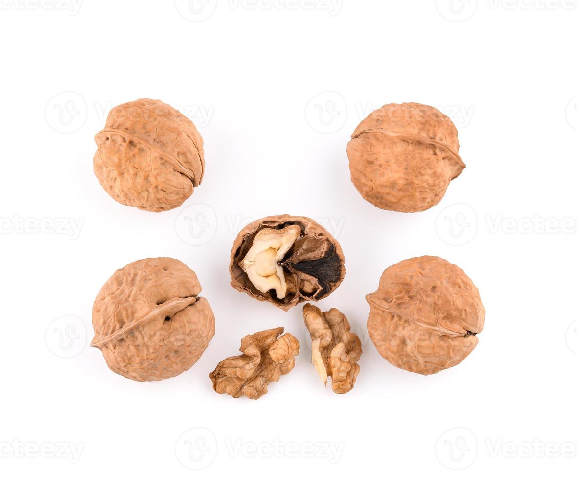 Top view of Walnuts on white background photo