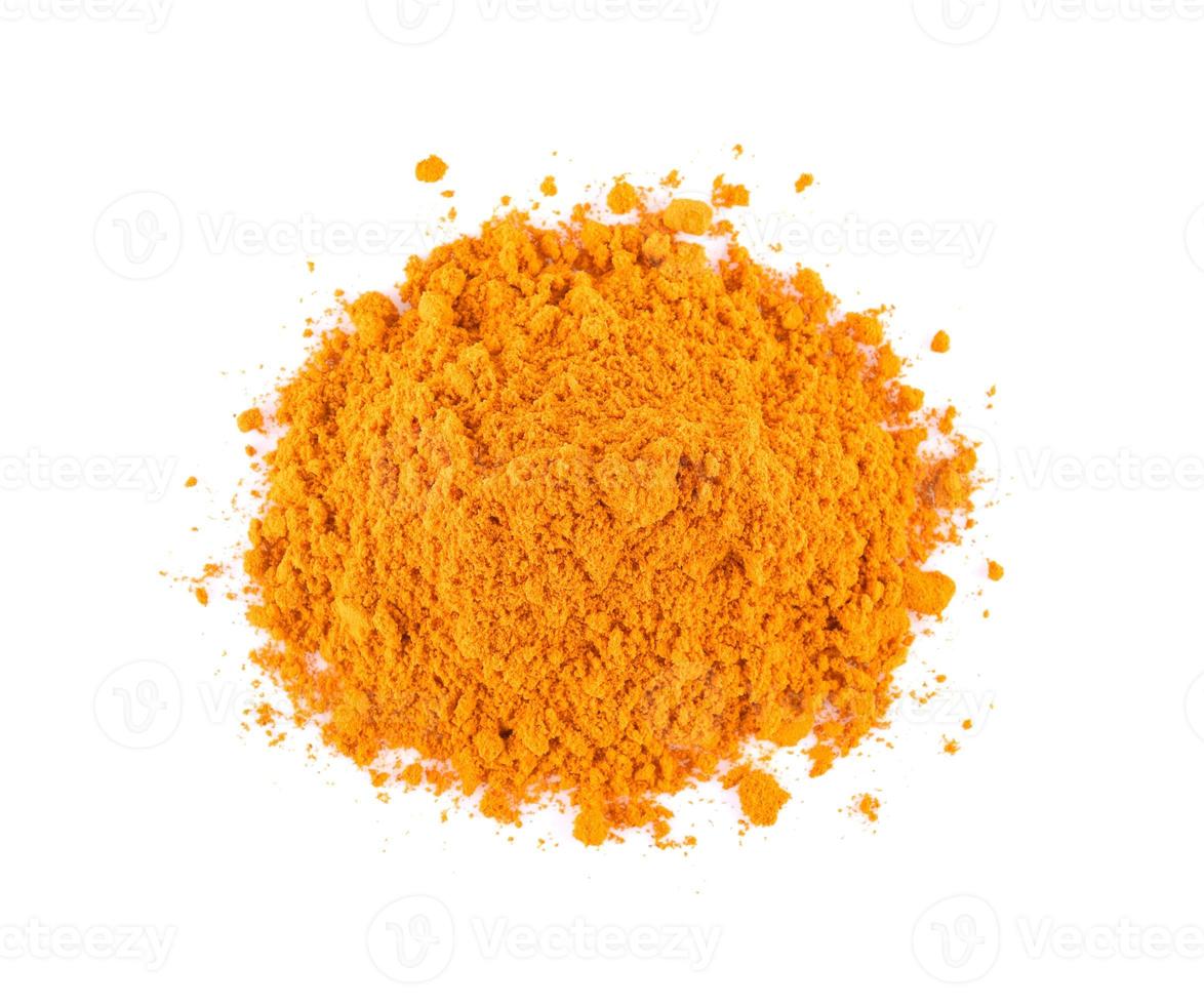 turmeric powder on white background. top view photo