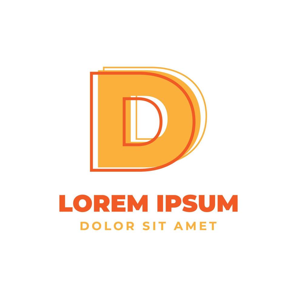 letter D trippy outline with fresh bright color alphabetic vector logo design element