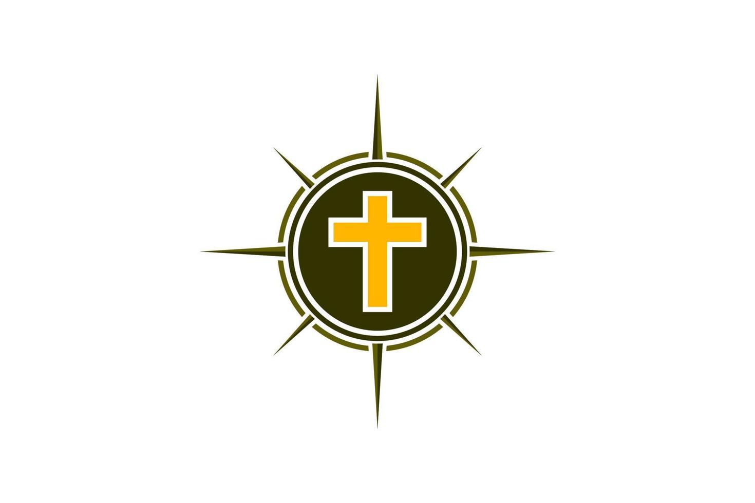 cruz abstracta con brújula circular significa guía para la comunidad de fe vector