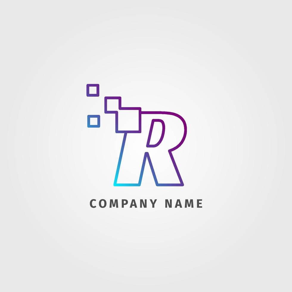 trendy logotype letter R pixel decoration for digital services company vector