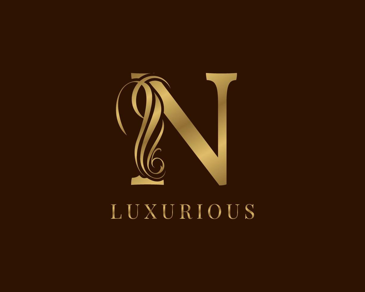 letter N vintage swirl royal alphabetic logo vector
