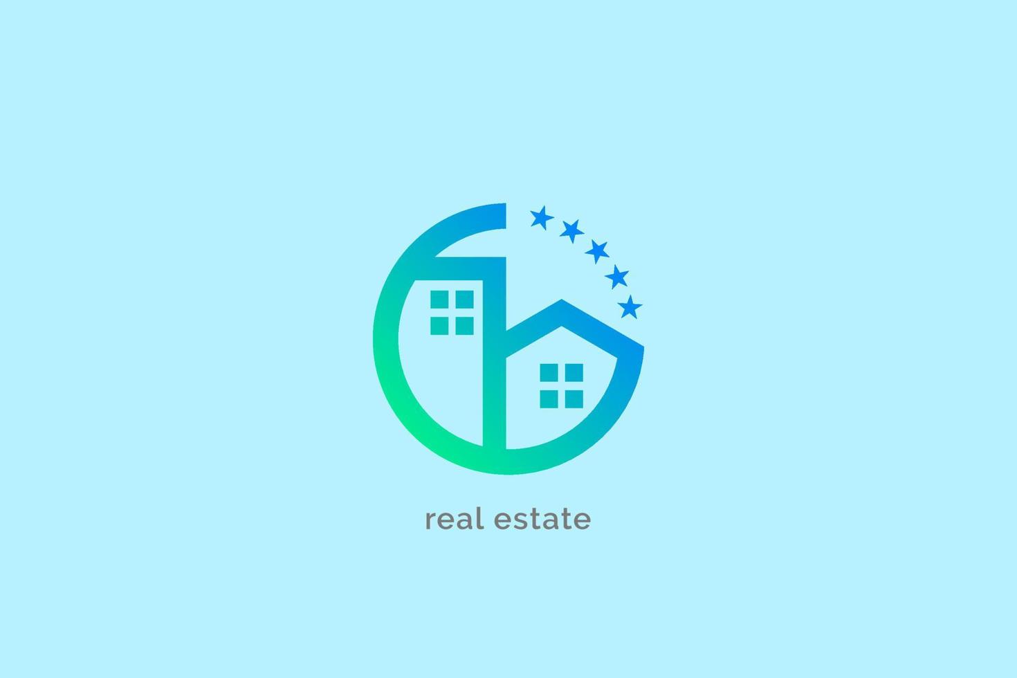 minimalist house building with five star trendy color logo for real estate and construction vector