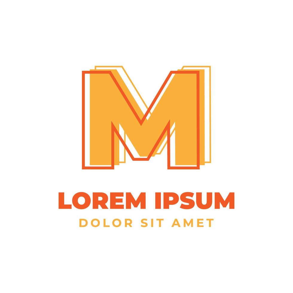 letra m trippy contorno con elemento de diseño de logotipo de vector alfabético de color brillante fresco