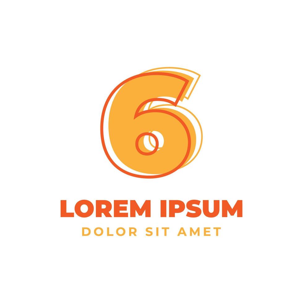number 6 trippy outline with fresh bright color alphabetic vector logo design element