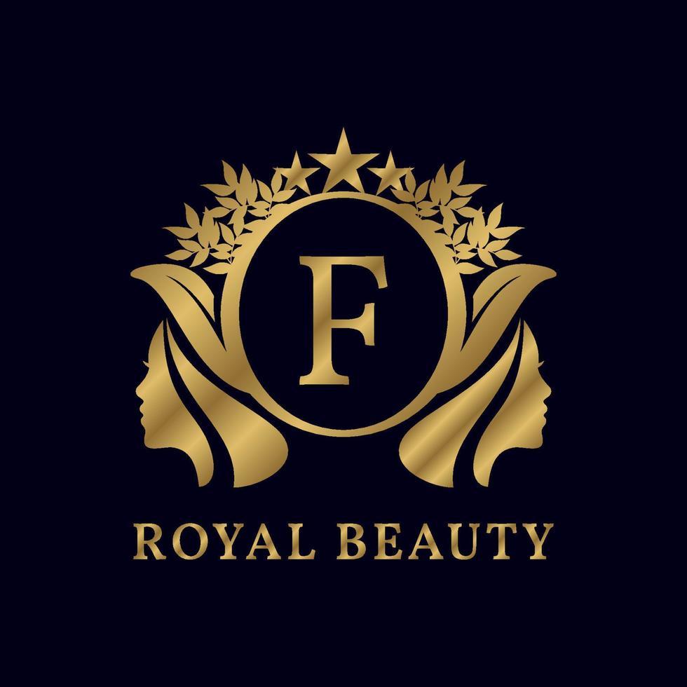 letter F with ladies face luxurious alphabet for bridal, wedding, beauty care logo, personal branding image, make up artist, or any other royal brand and company vector