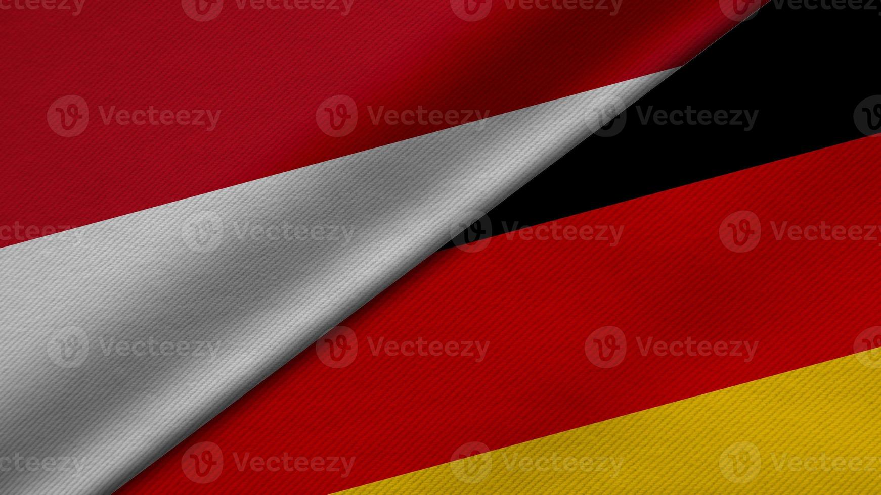 3D Rendering of two flags from Republic of Indonesia and Republic of Germany together with fabric texture, bilateral relations, peace and conflict between countries, great for background photo