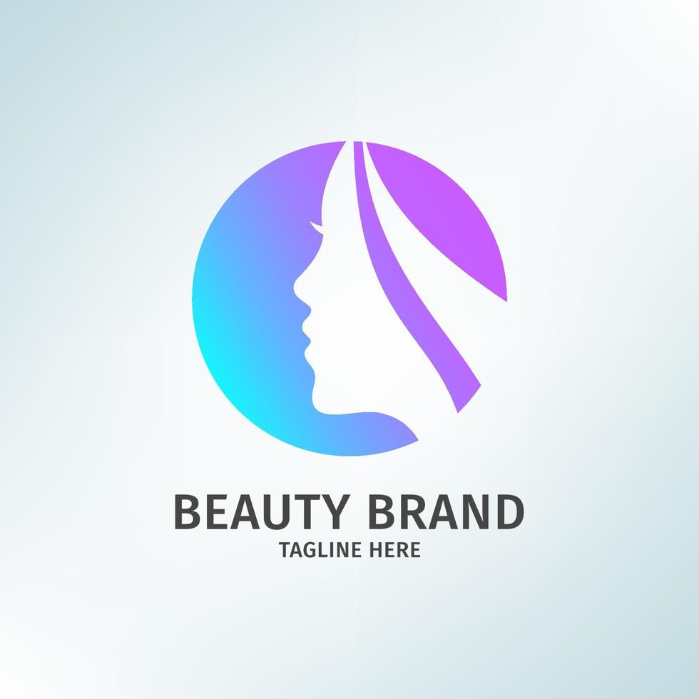 modern negative woman face in a circle with trendy color logo template vector