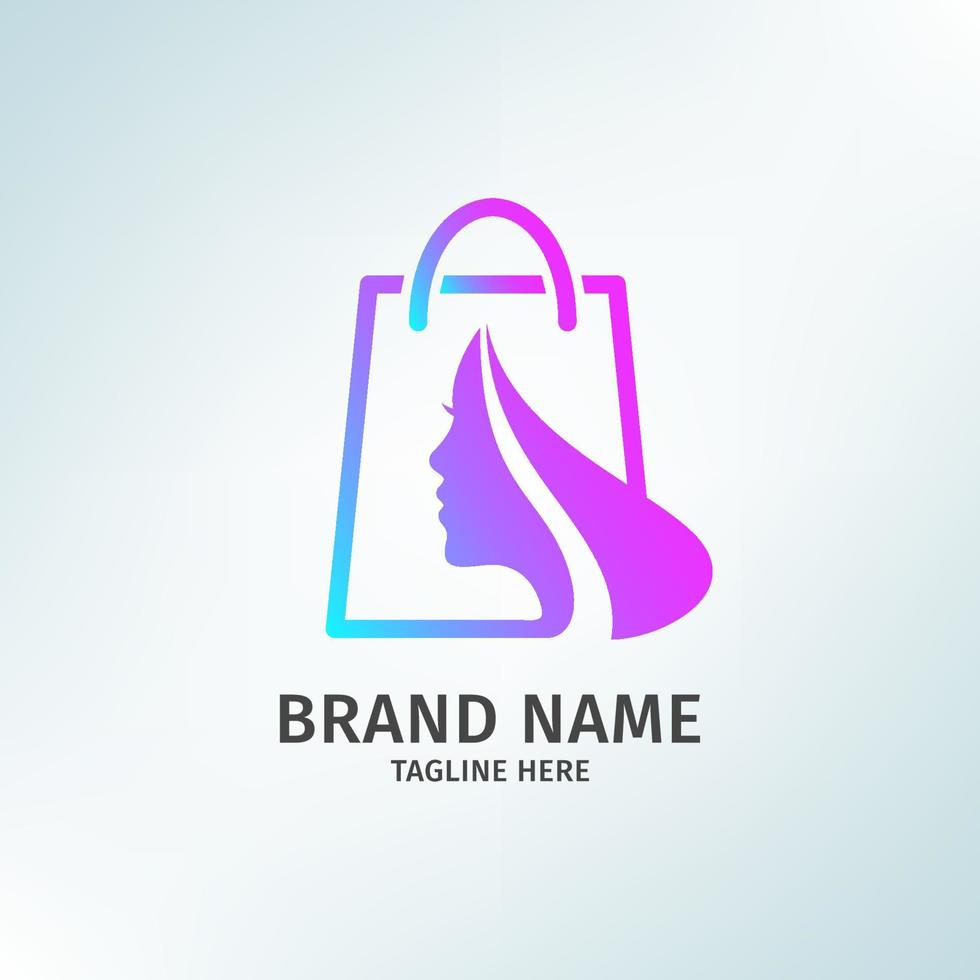 ladies face and store bag with trendy color logo template vector