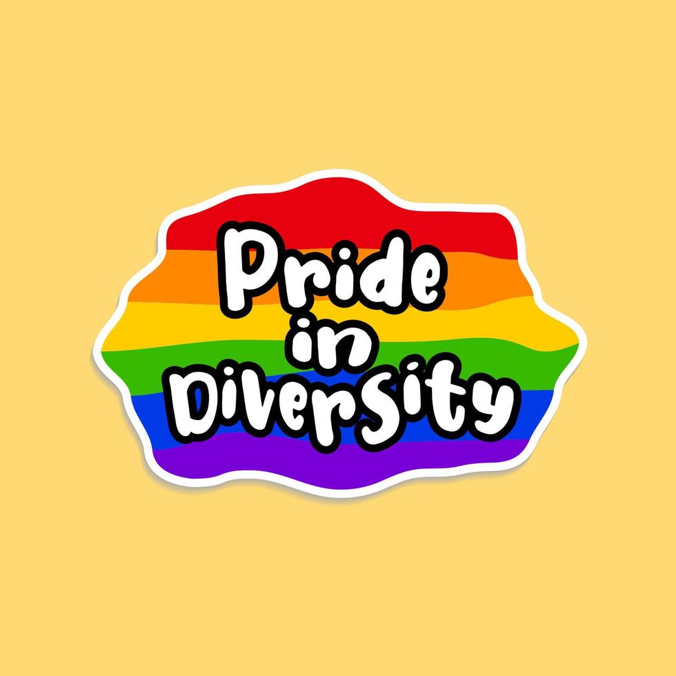 pride in diversity text with wavy lgbt rainbow flag vector