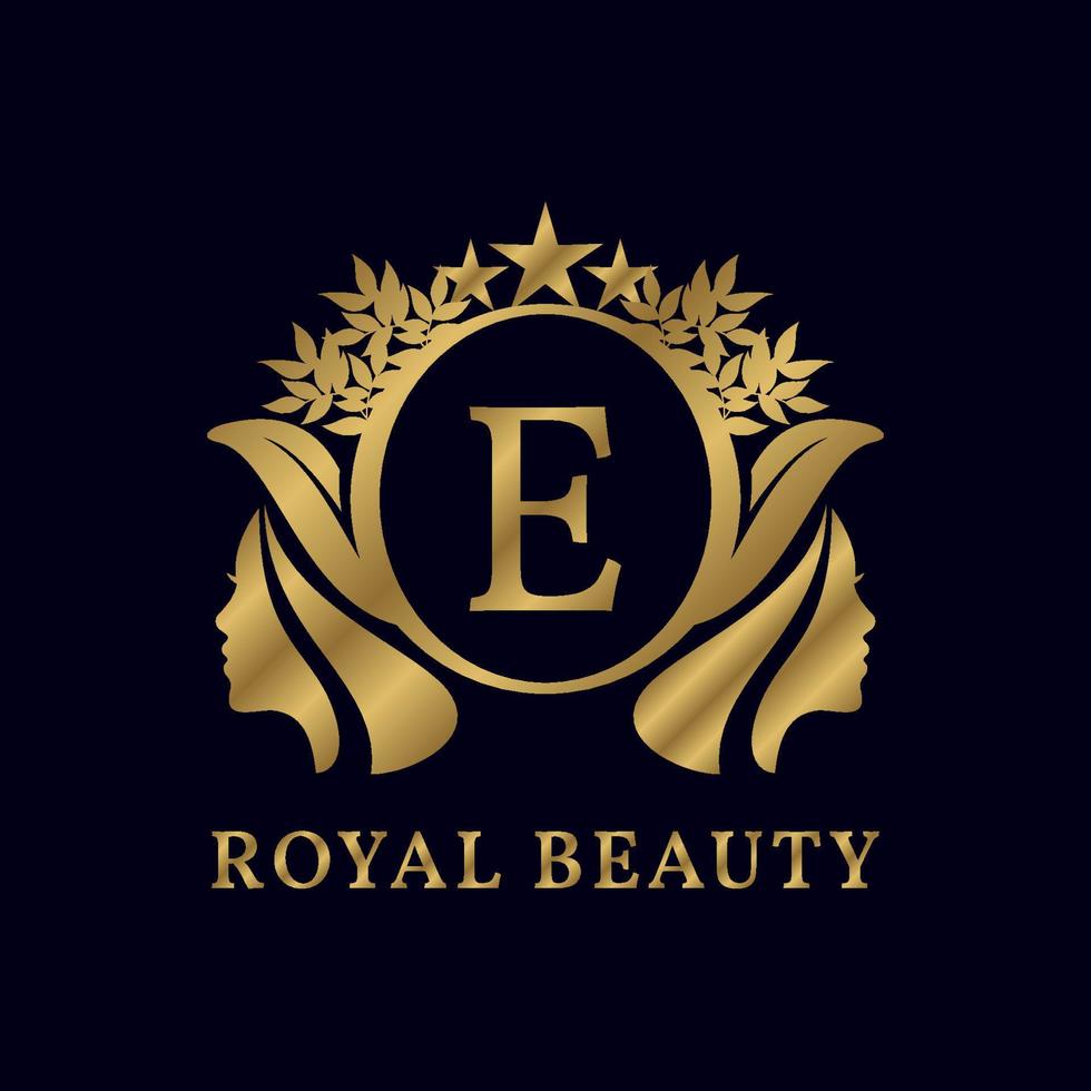 letter E with ladies face luxurious alphabet for bridal, wedding, beauty care logo, personal branding image, make up artist, or any other royal brand and company vector