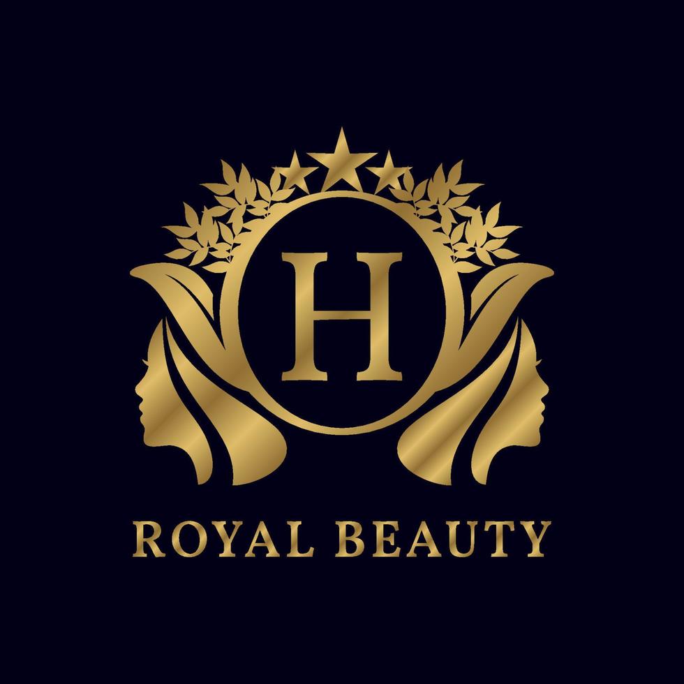letter H with ladies face luxurious alphabet for bridal, wedding, beauty care logo, personal branding image, make up artist, or any other royal brand and company vector