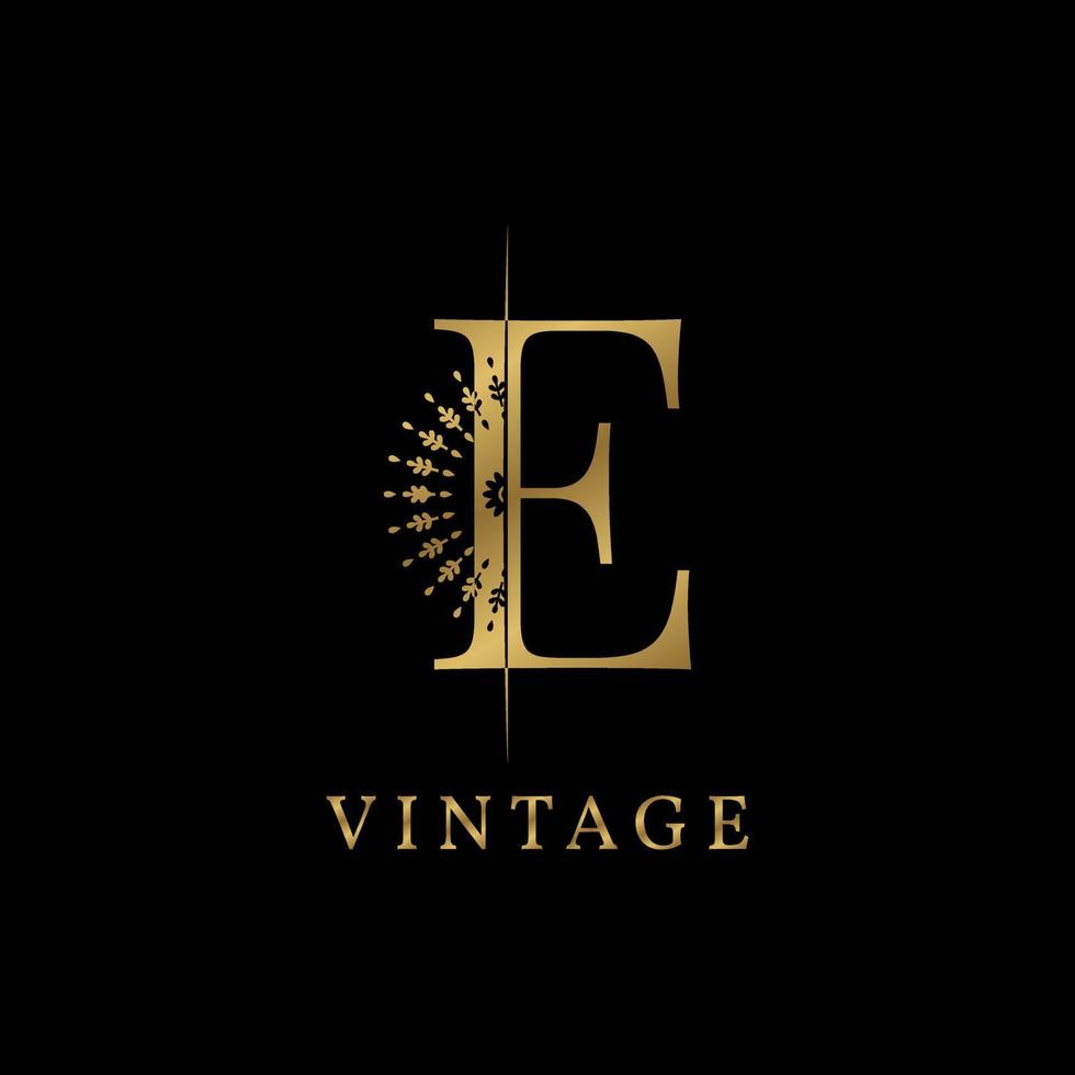 letra e decorativa dorada vintage vector