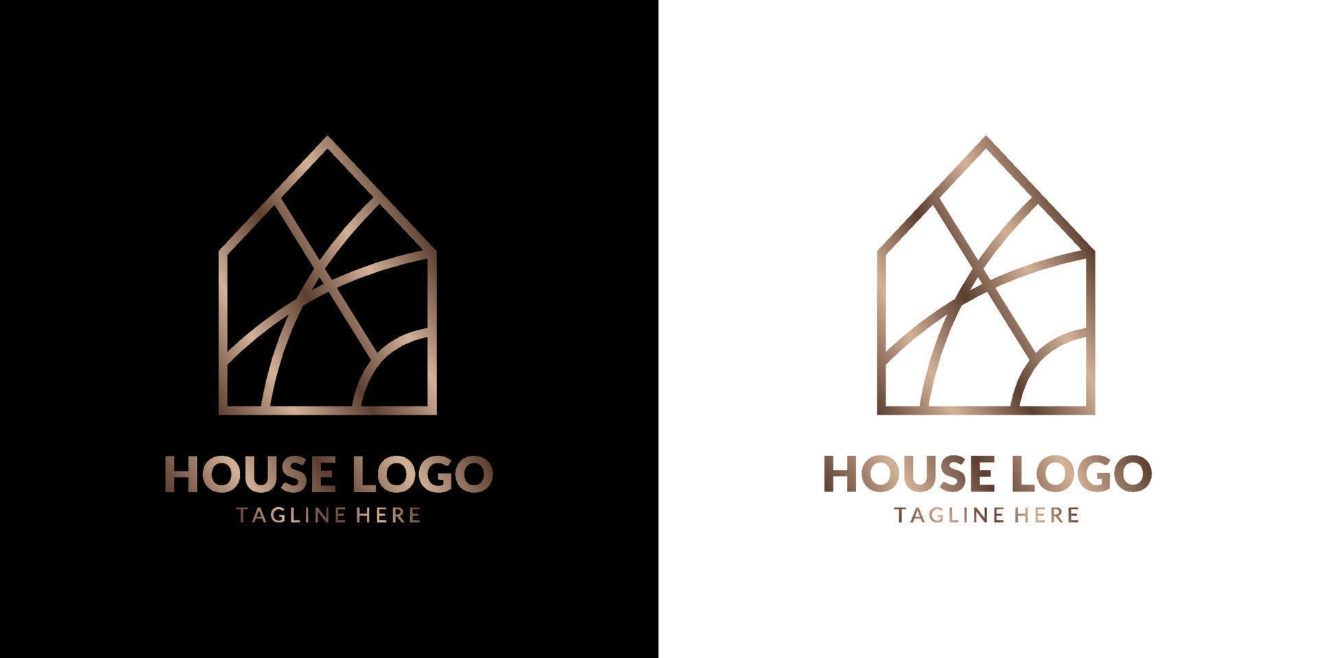 logotipo de la casa de arte de línea abstracta minimalista y elegante para bienes raíces, construcción, interior, decoración exterior del hogar vector
