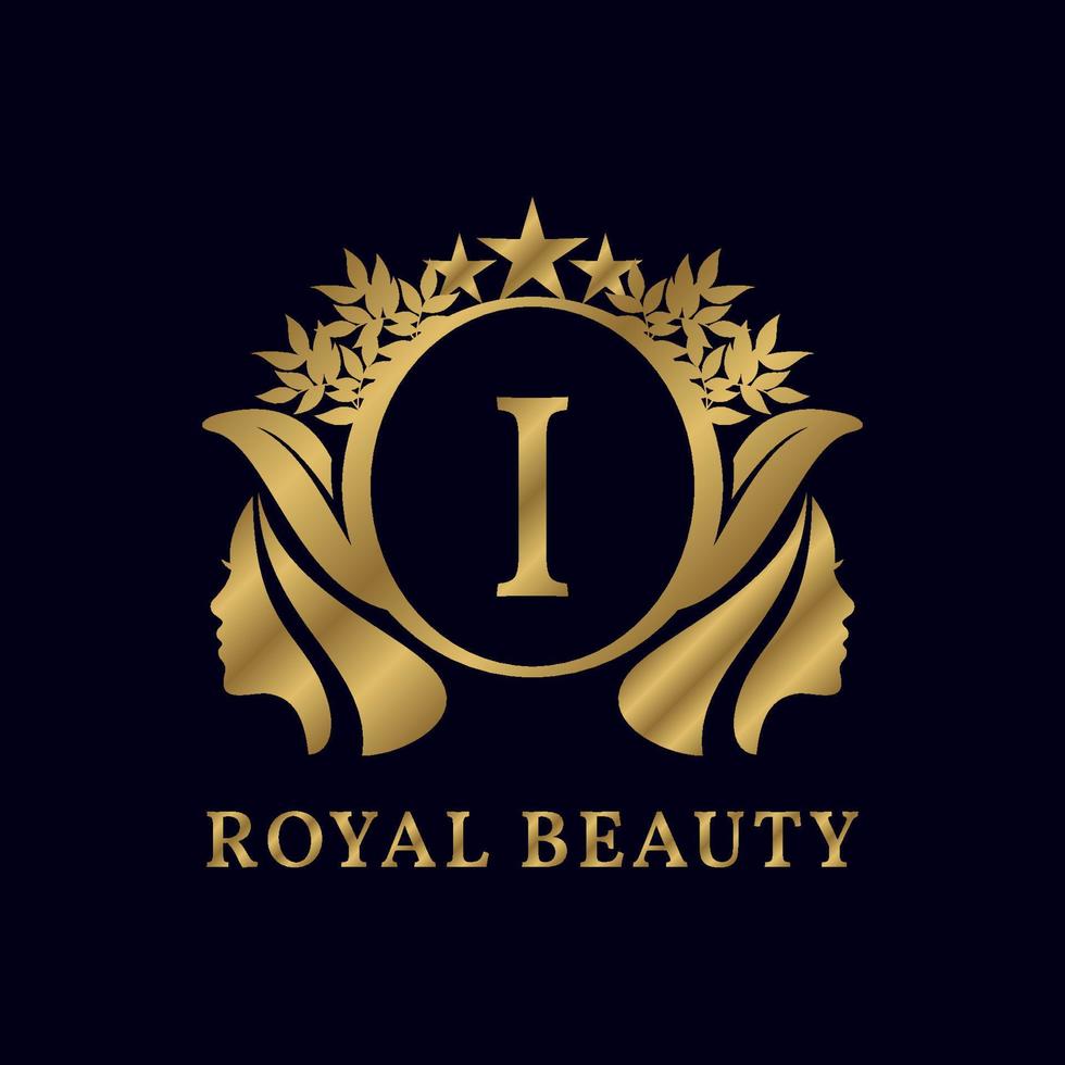 letter I with ladies face luxurious alphabet for bridal, wedding, beauty care logo, personal branding image, make up artist, or any other royal brand and company vector