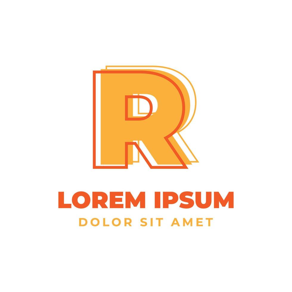 letra r trippy contorno con elemento de diseño de logotipo de vector alfabético de color brillante fresco