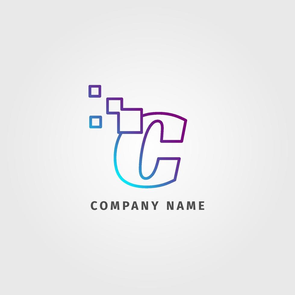 trendy logotype letter C pixel decoration for digital services company vector