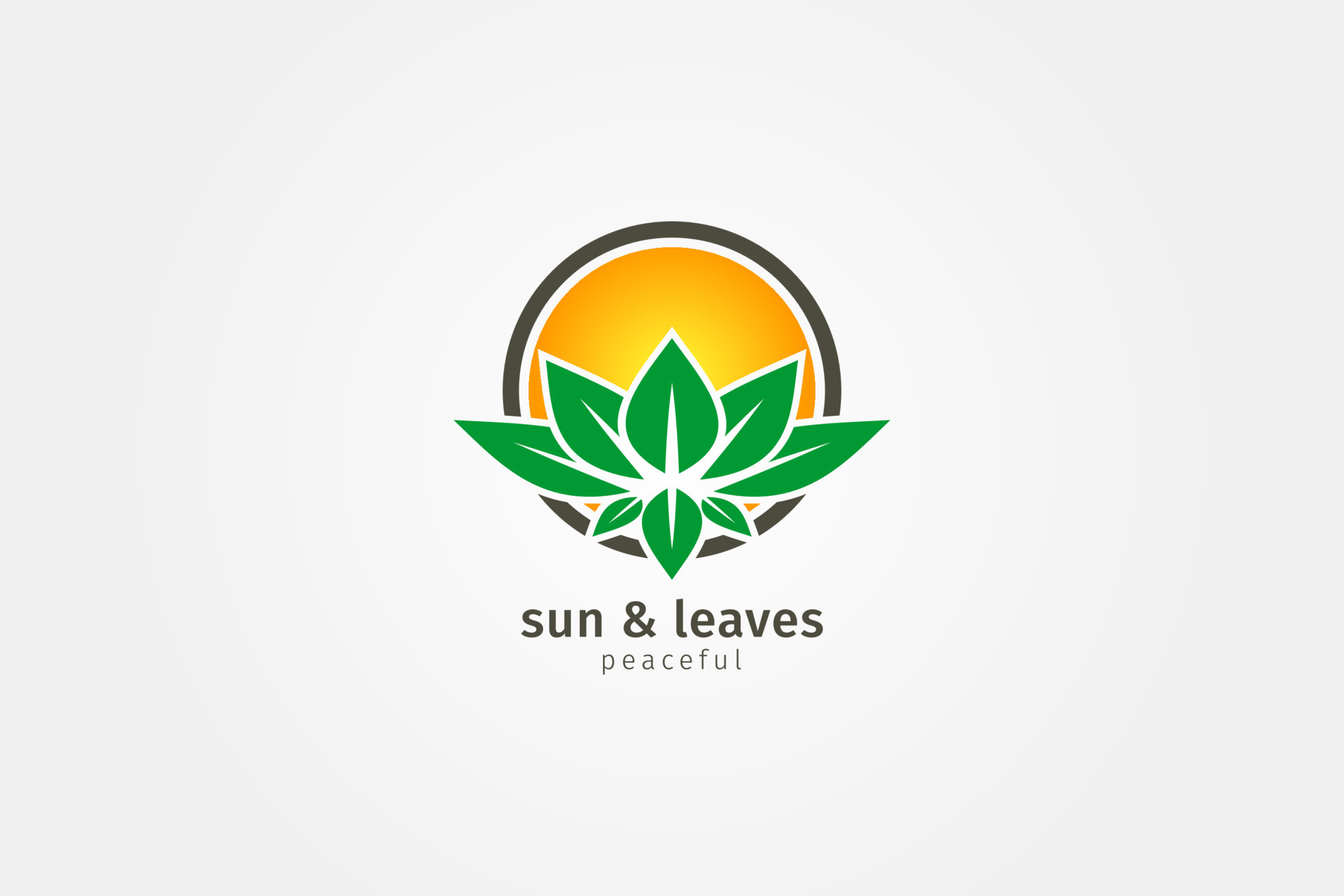 sun and leaves peaceful logo for spa, yoga community, village, cottage