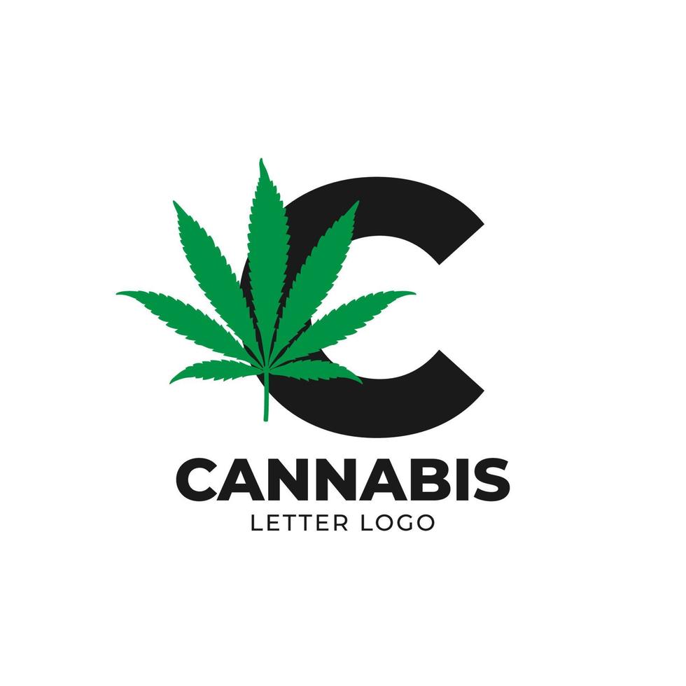 letter C with cannabis leaf vector logo design element
