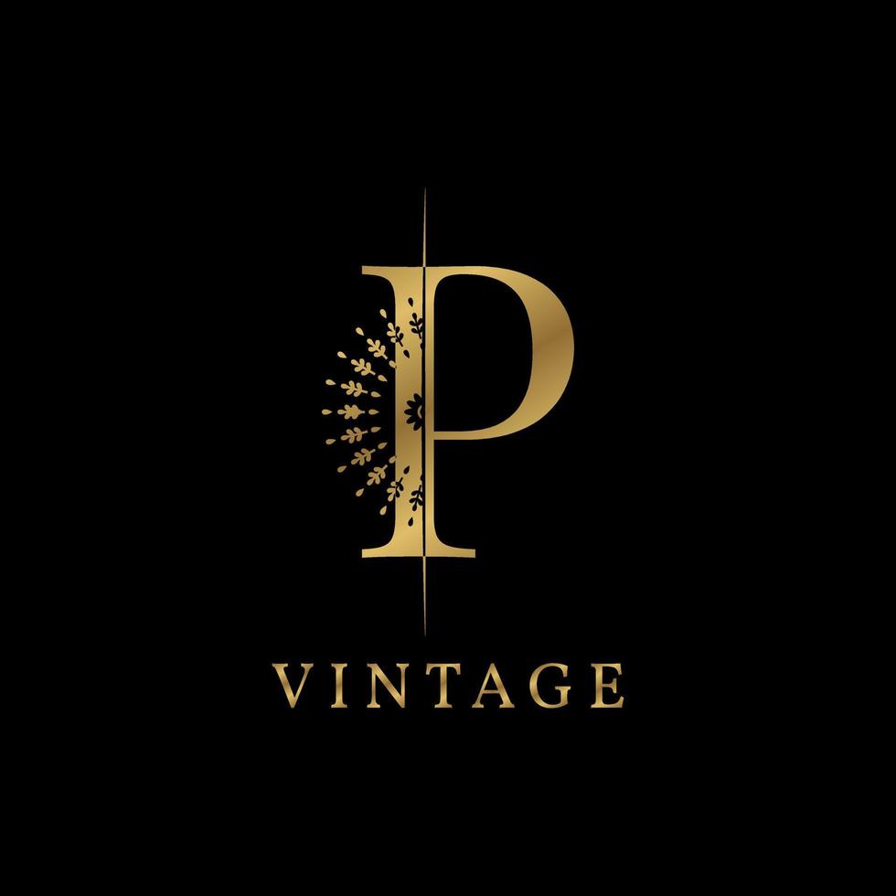 letter P decorative golden vintage vector