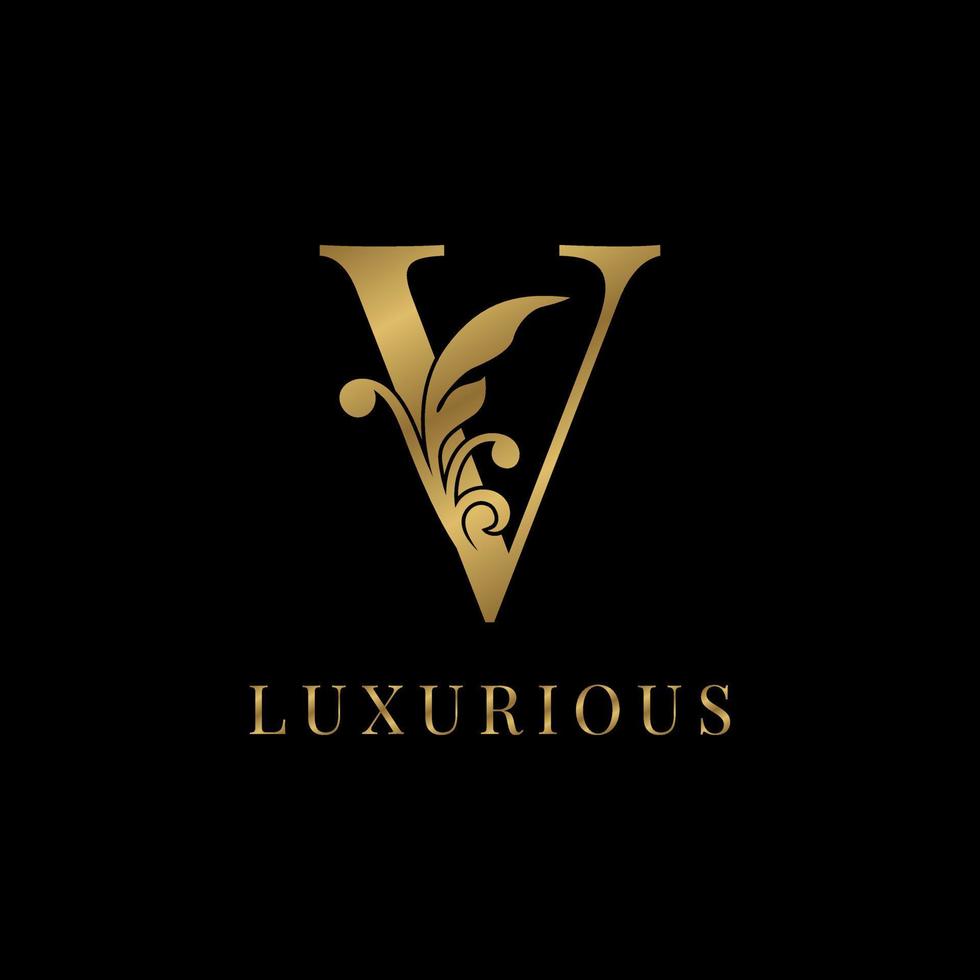 luxury floral vintage letter V vector