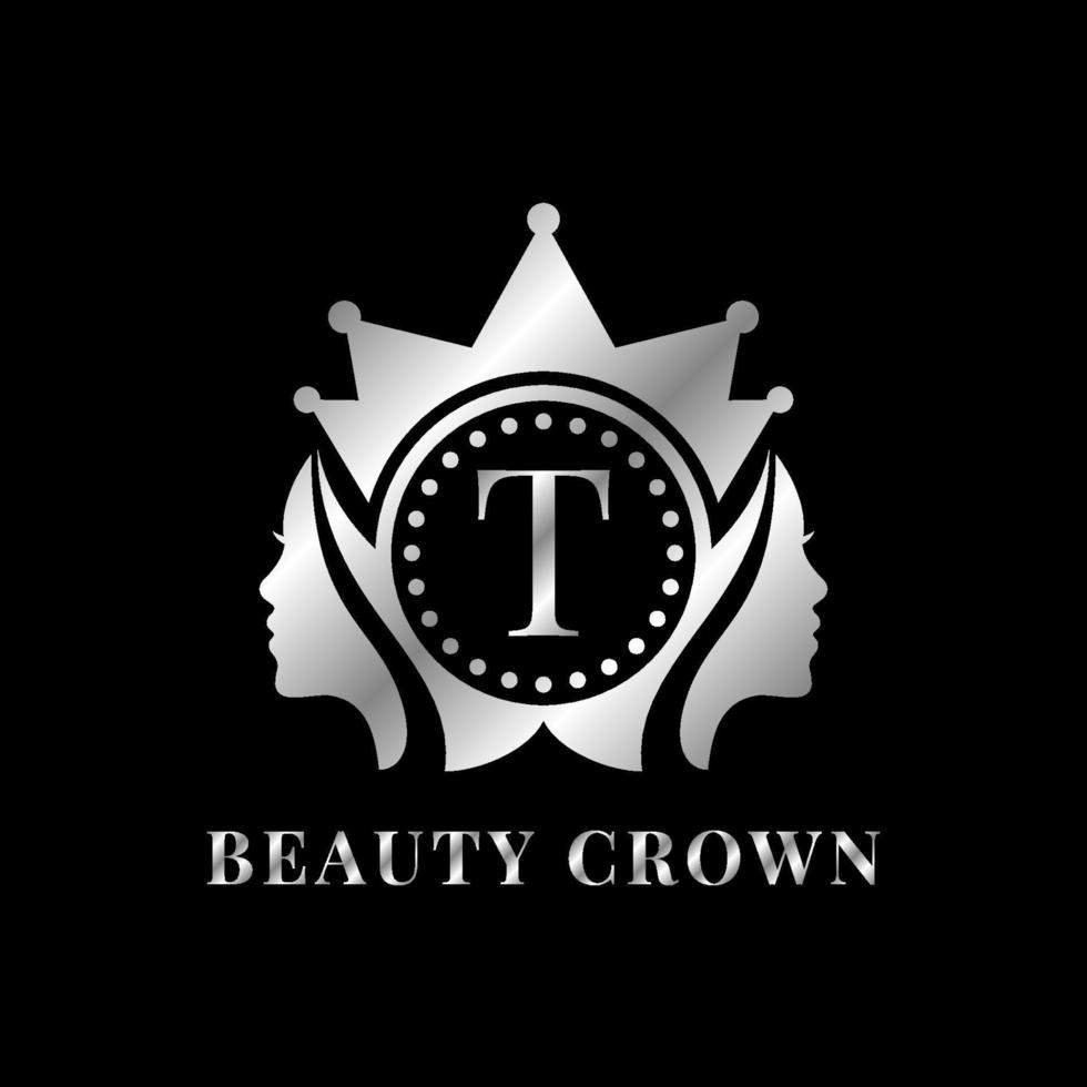 ladies face with crown letter T vector