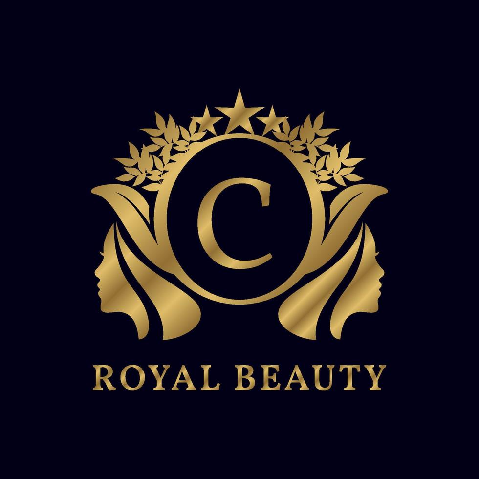 letter C with ladies face luxurious alphabet for bridal, wedding, beauty care logo, personal branding image, make up artist, or any other royal brand and company vector