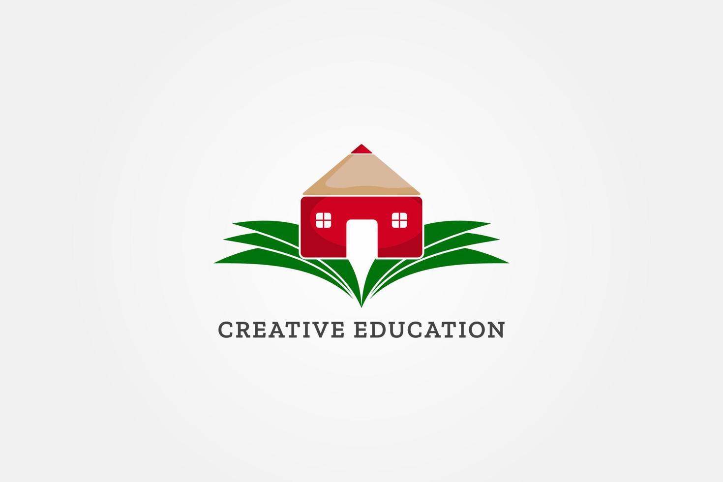 logotipo de educación creativa de la casa de lápices. pre o después de la escuela y jardín de infantes vector