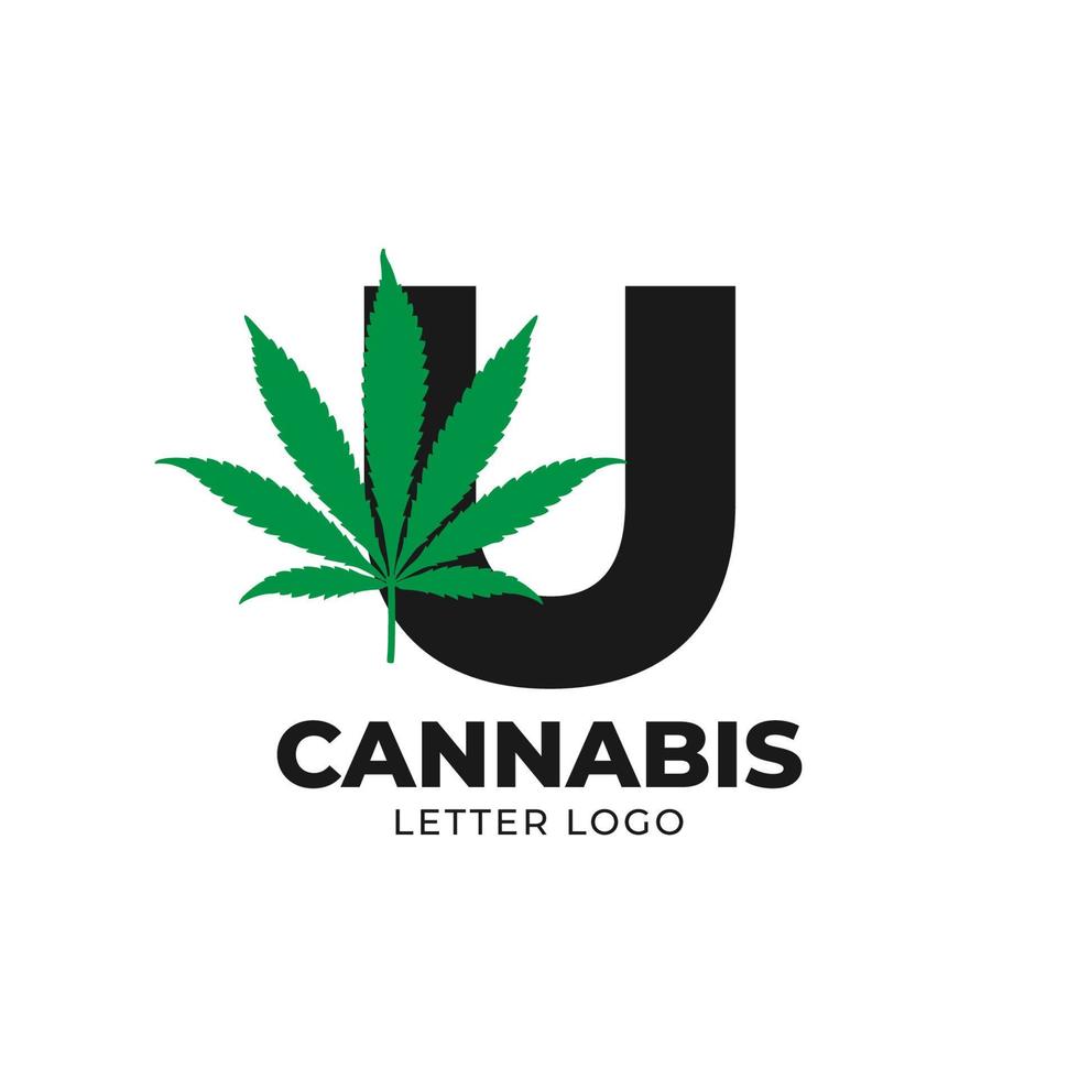 letter U with cannabis leaf vector logo design element