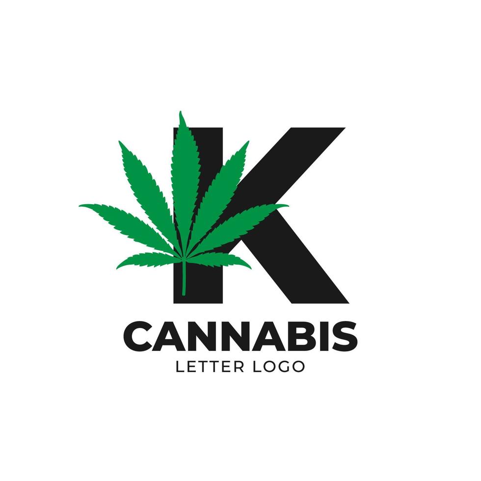 letra k con elemento de diseño de logotipo de vector de hoja de cannabis