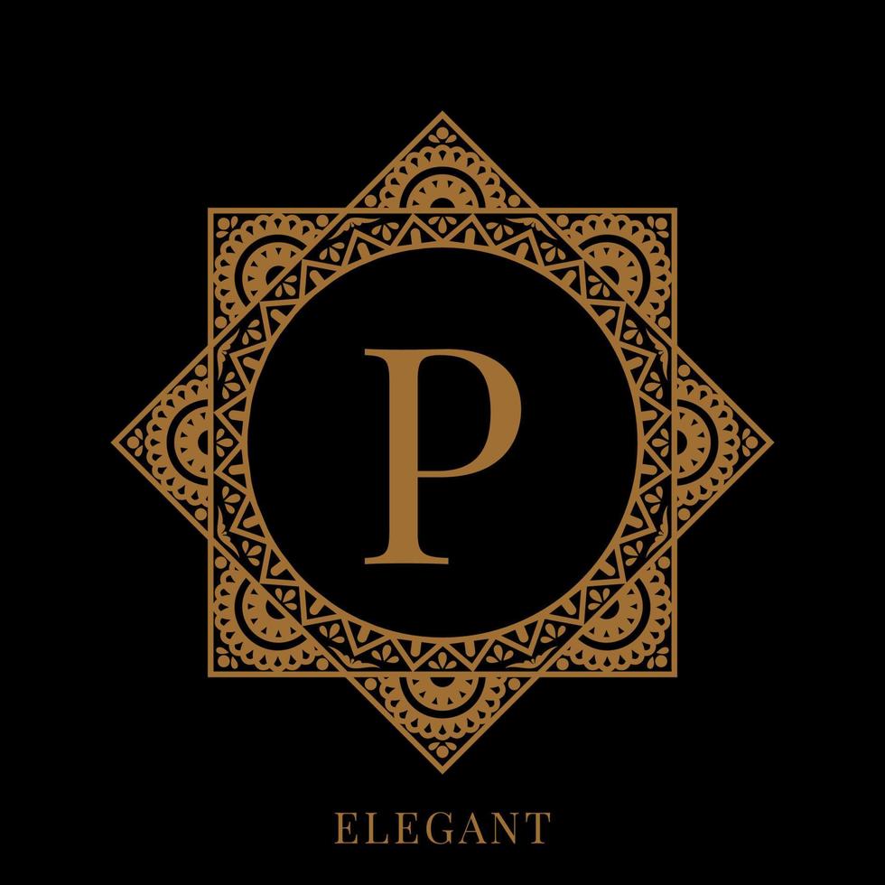 elegante plantilla de logotipo de mandala letra p vector