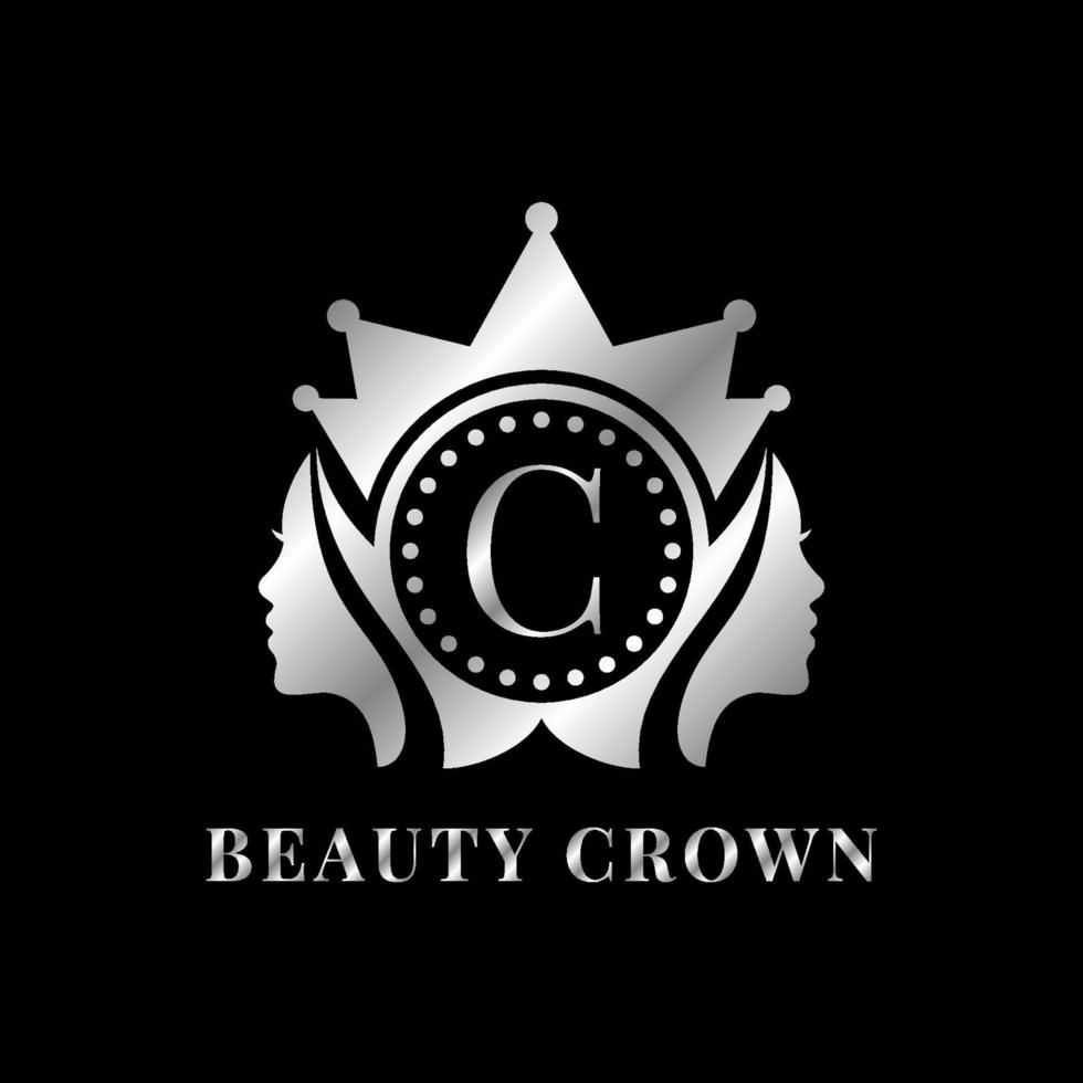 ladies face with crown letter C vector