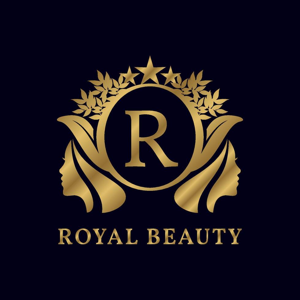letter R with ladies face luxurious alphabet for bridal, wedding, beauty care logo, personal branding image, make up artist, or any other royal brand and company vector