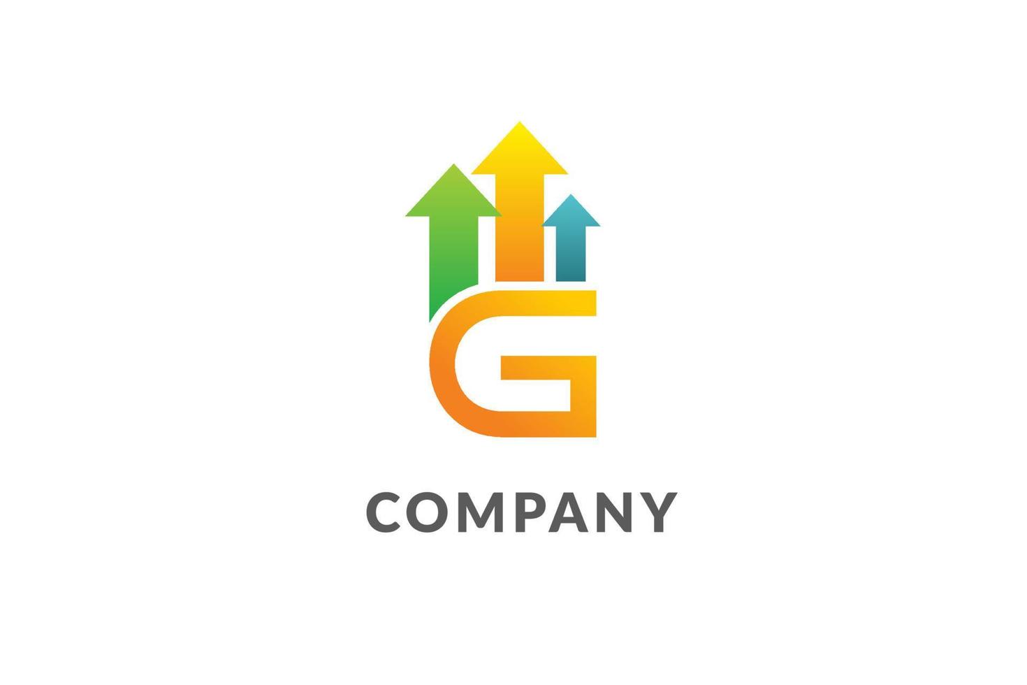 letter G with up arrow logo. Gradient yellow, green, and blue color. traffic up. finance or trader brand vector