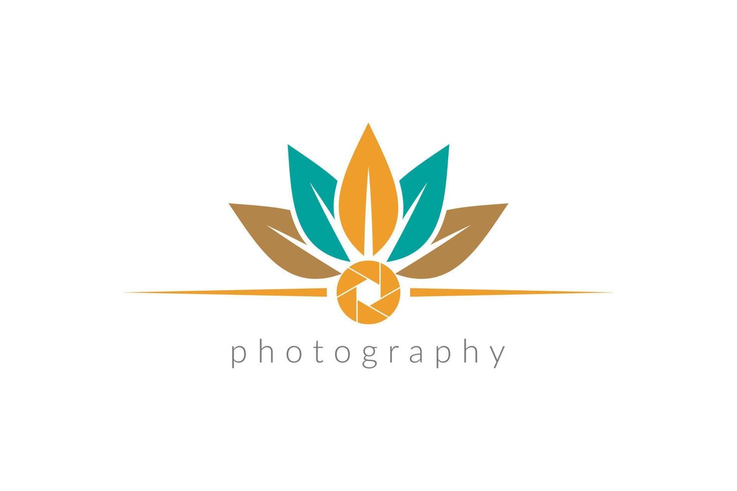 leaves and lens with nature color rustic theme photograpy logo vector