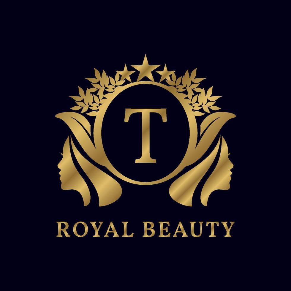 letter T with ladies face luxurious alphabet for bridal, wedding, beauty care logo, personal branding image, make up artist, or any other royal brand and company vector