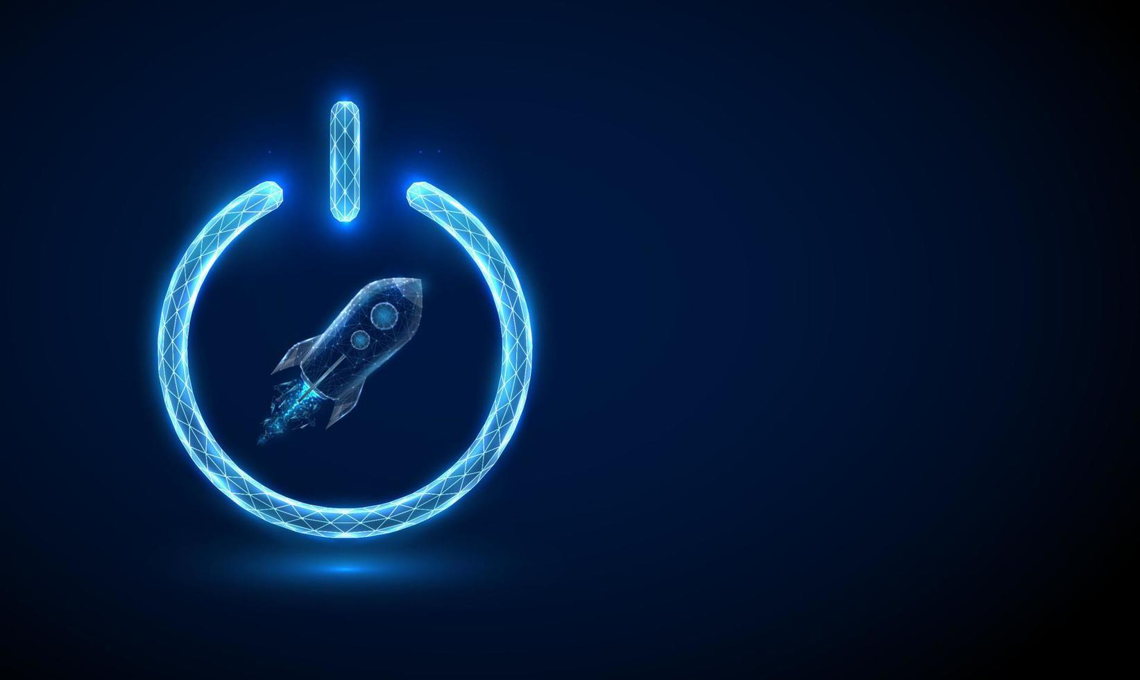 Abstract rocket flying in the space inside power button. vector
