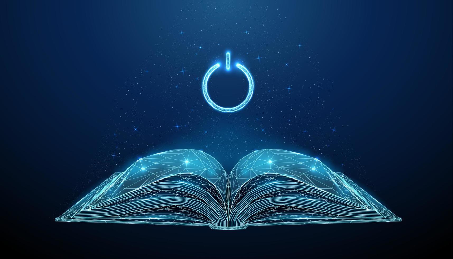 Abstract blue open book with power button vector