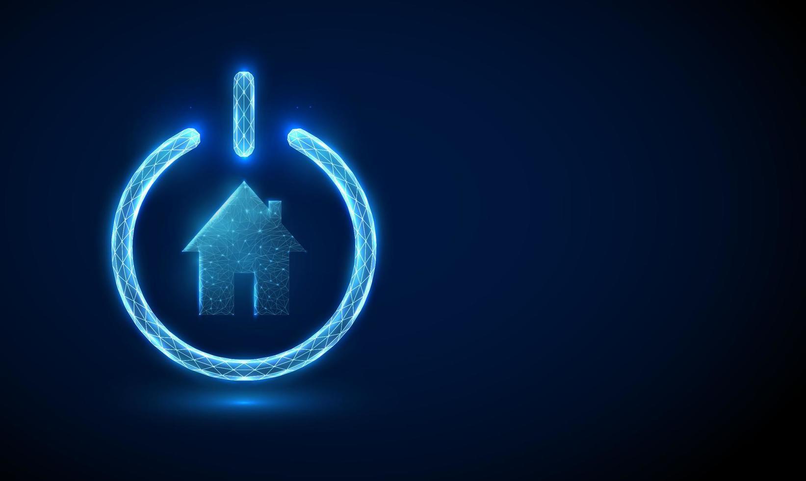 icono de casa brillante azul abstracto en el botón de encendido vector
