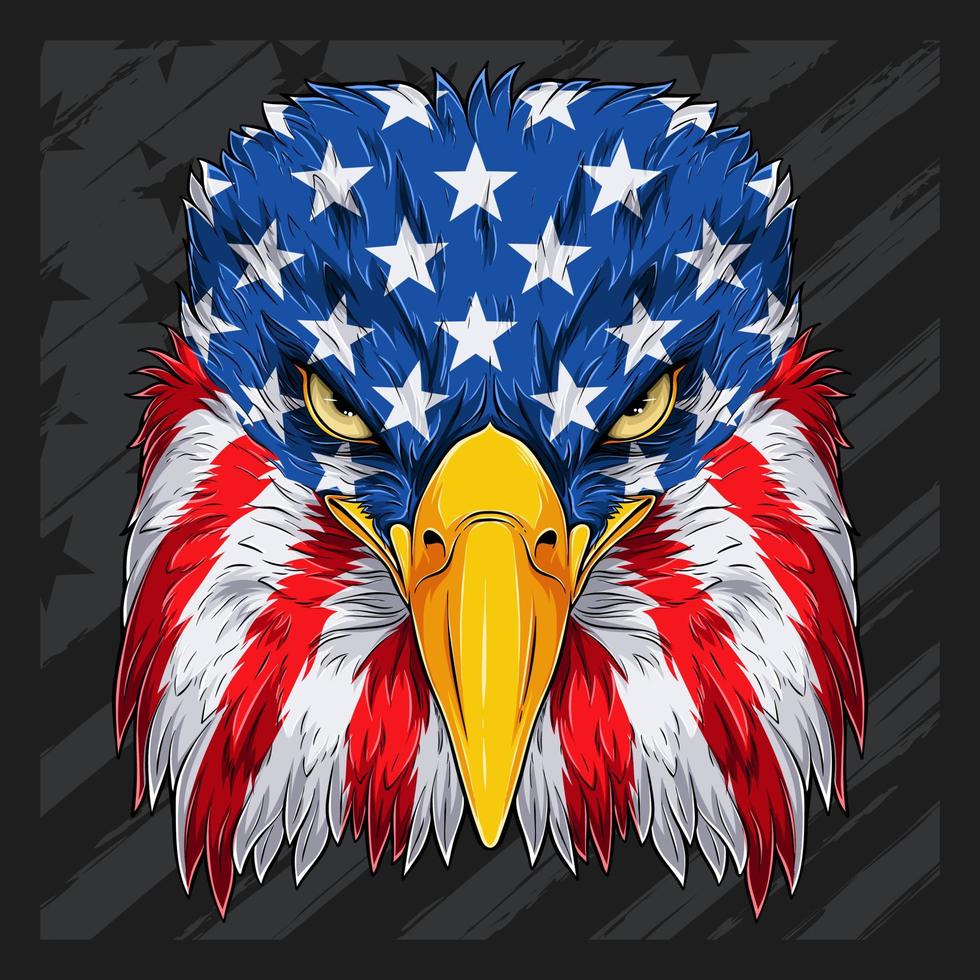 Bald Eagle head with USA flag pattern for American independence day, Veterans day, 4th of July and memorial day vector