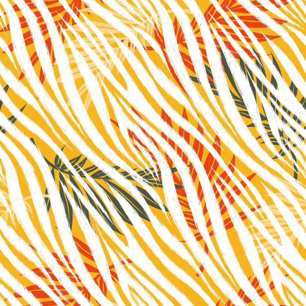 Abstract leaves Seamless Pattern with Zebra print, White Zebra Skin Pattern vector