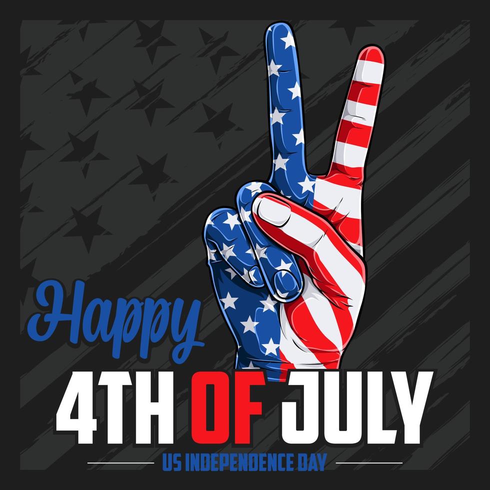 Hand peace sign with USA flag pattern for 4th of July American independence day and Veterans day vector