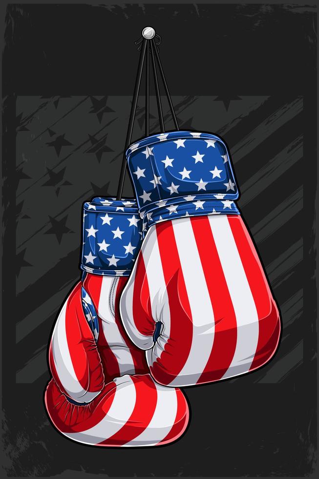 guantes de boxeo deportivos con patrón de bandera de estados unidos para el 4 de julio, día de la independencia americana y día de los veteranos vector