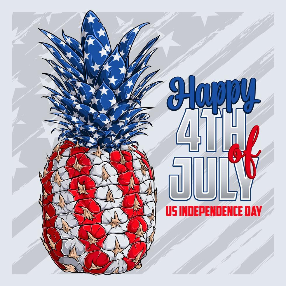 Fresh Pineapple with USA flag pattern for 4th of July American independence day and Veterans day vector